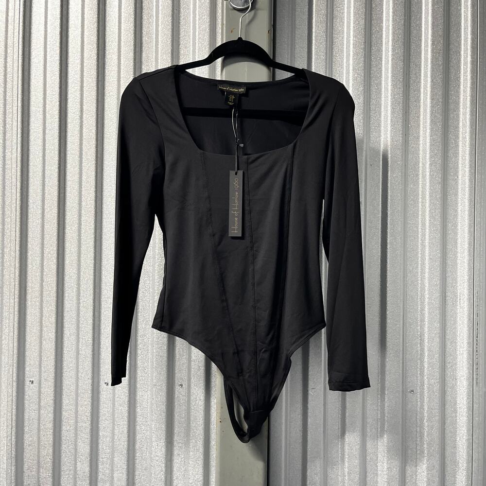 House of Harlow 1960 Black Bodysuit NWT Size M Square Neck Long Sleeve